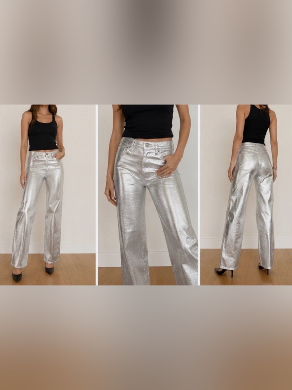 Abercrombie Fitch Jeans Womens 4 Metalic Silver Shiny The 90s Relaxed High Rise